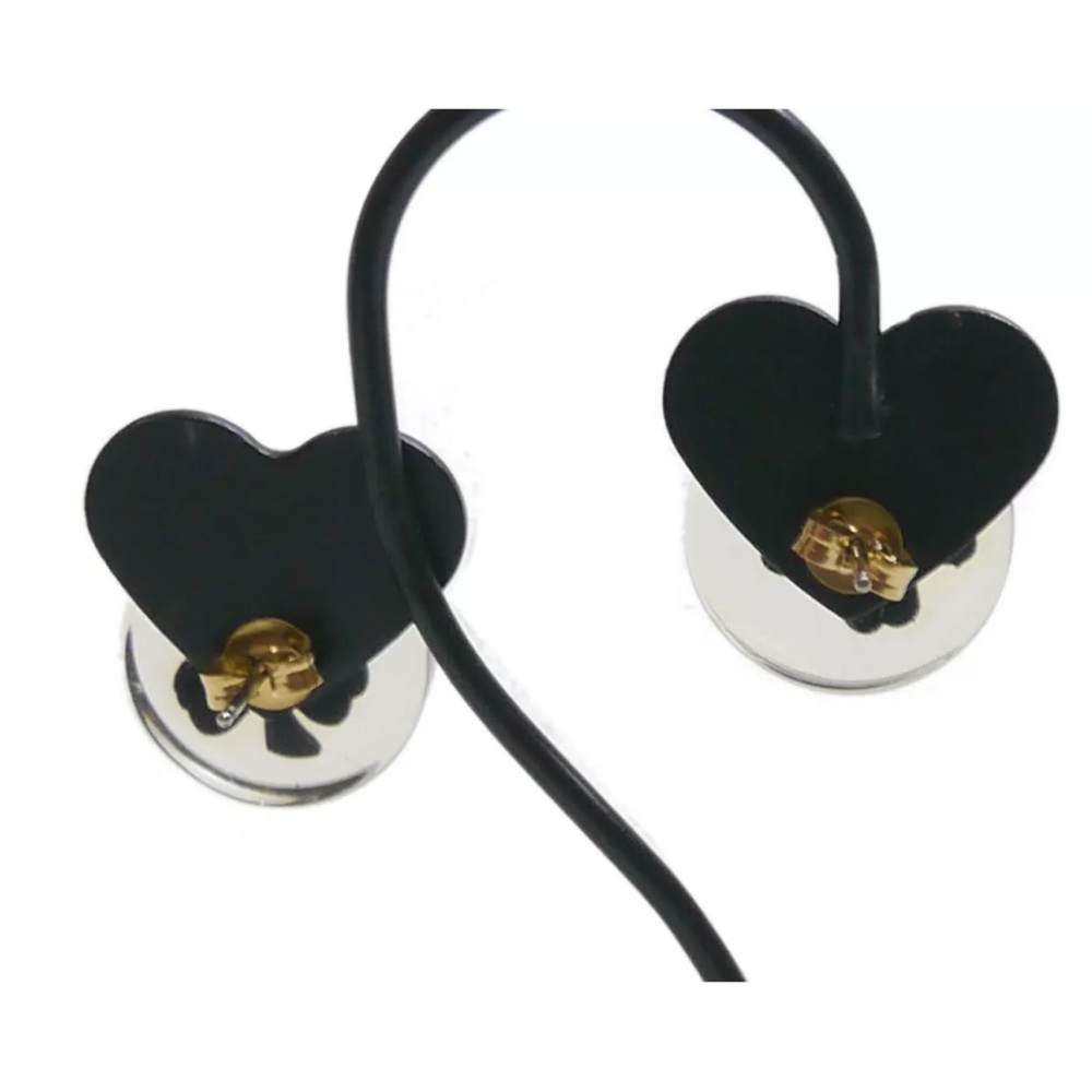 ☘️CHANEL Four Leaf Clover CC Logo Pierced Earrings Gold Black Round Vintage - Picture 5 of 6